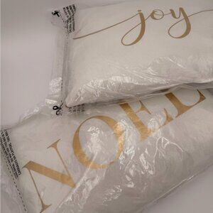 'NOEL'  & ‘Joy’ Gold And White Holiday Pillows